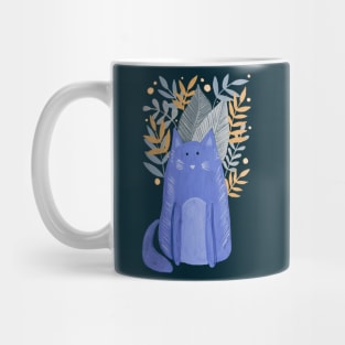 Cat and foliage - pastel autumn with dark background Mug